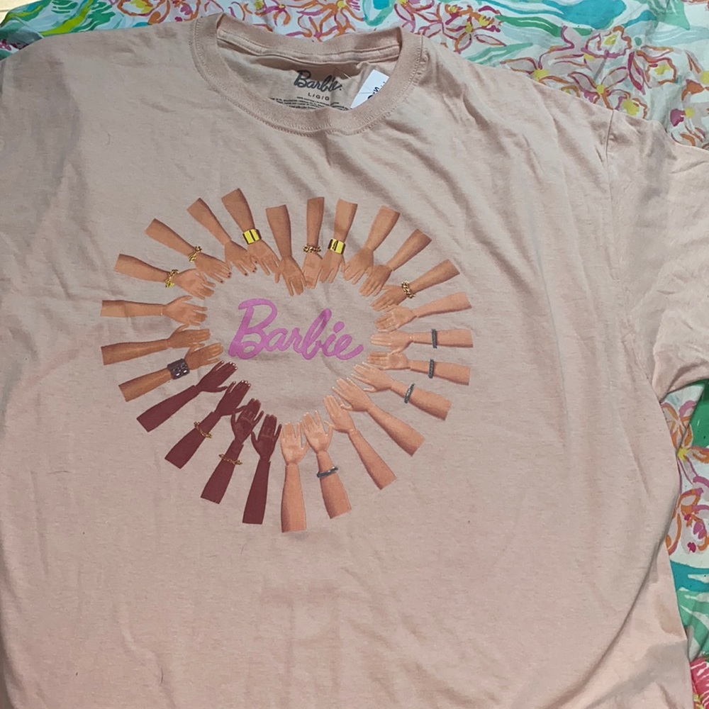 Barbie shirt with Barbie logo and hands